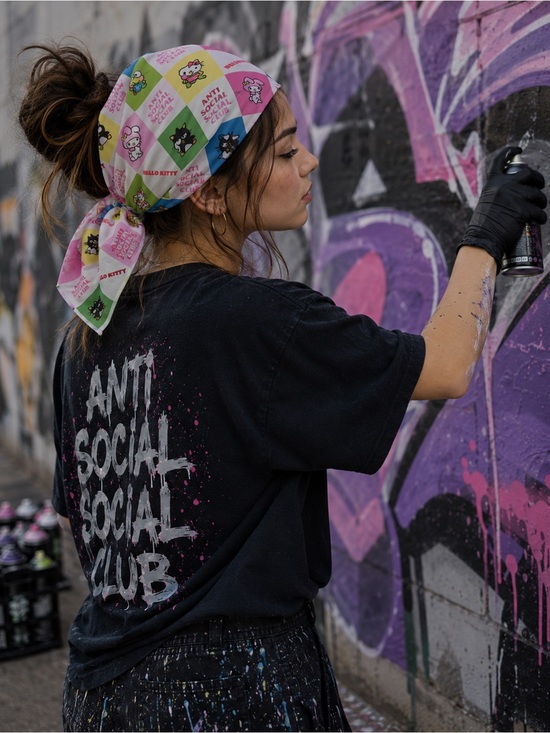 Anti Social Social Club Accessories - Anti Social Social Club Hello Kitty Checkerboard Bandana - Pink Multi
